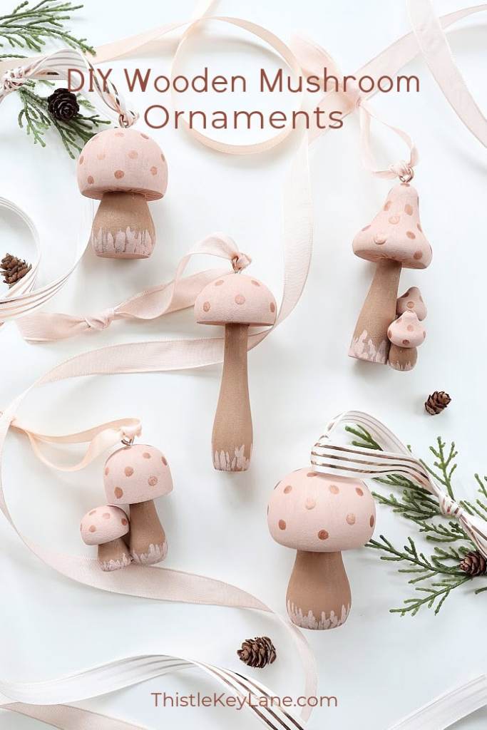Pretty blush pink mushroom ornaments to make for the tree. 