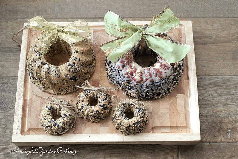 Birdseed wreaths in varying sizes. 