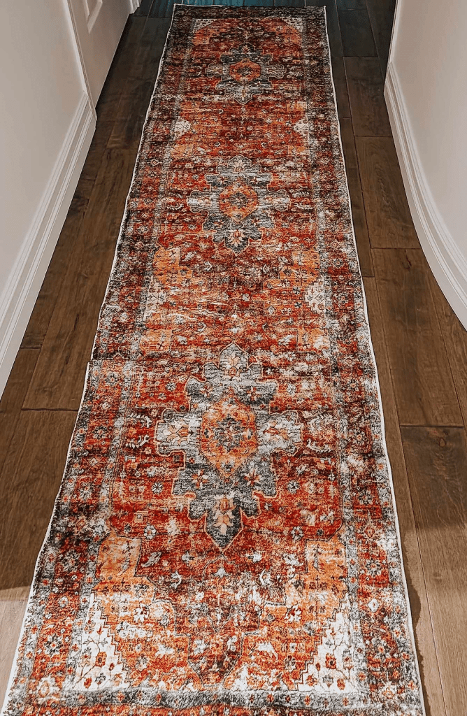 A machine washable hallway runner. 