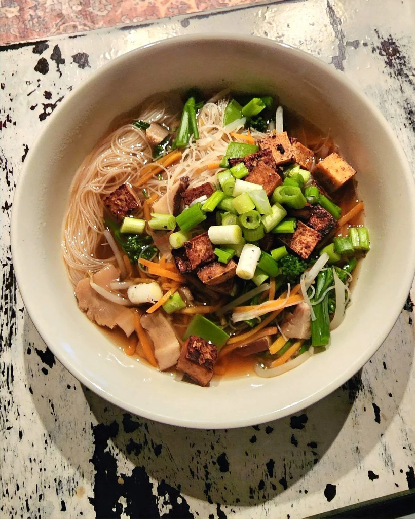 A bowl of vegetarian pho. 