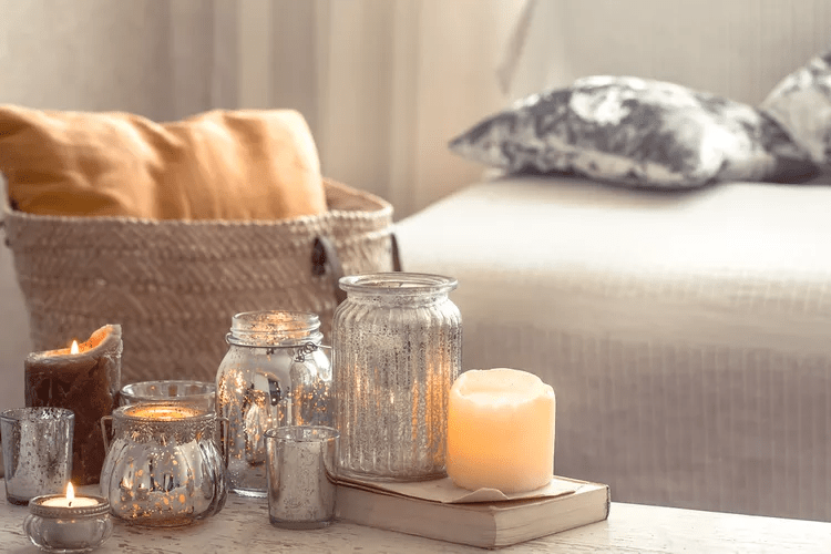 Mercury glass vases and candle holders.