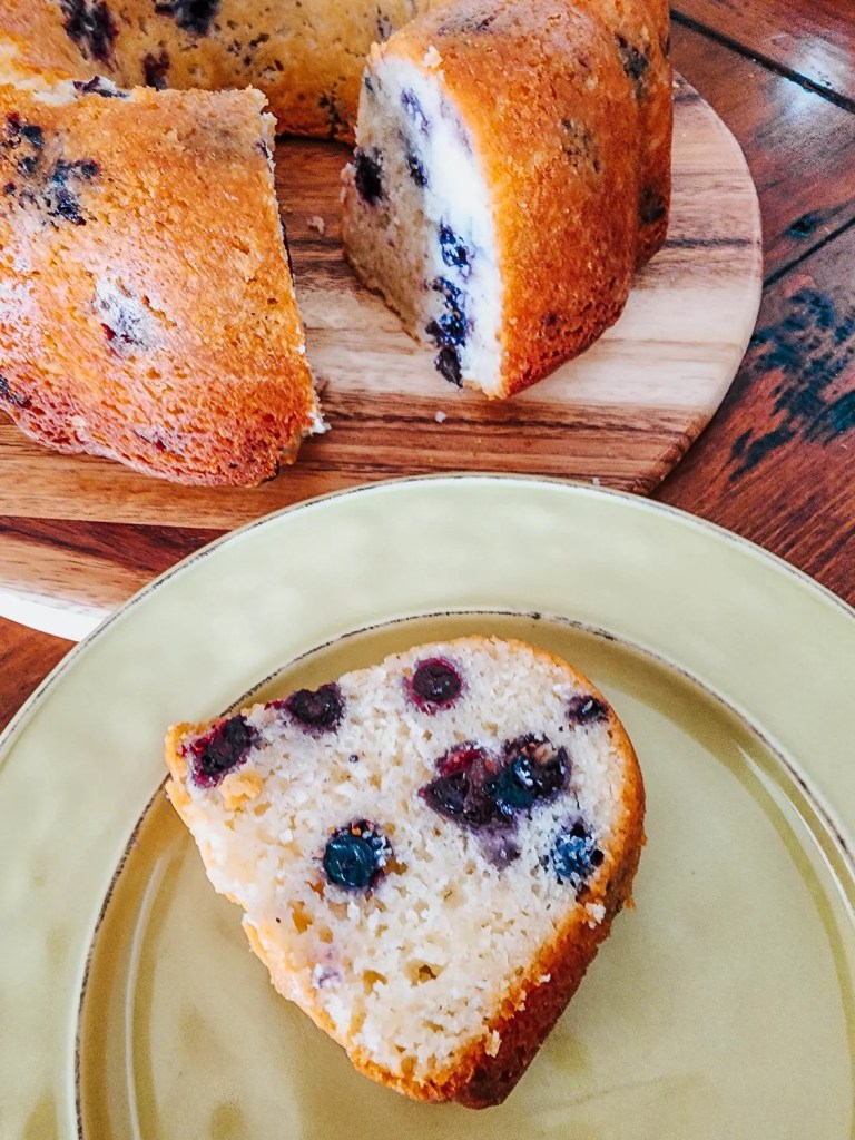 A slice of the best tasting blueberry, lemon cake you have ever had. 