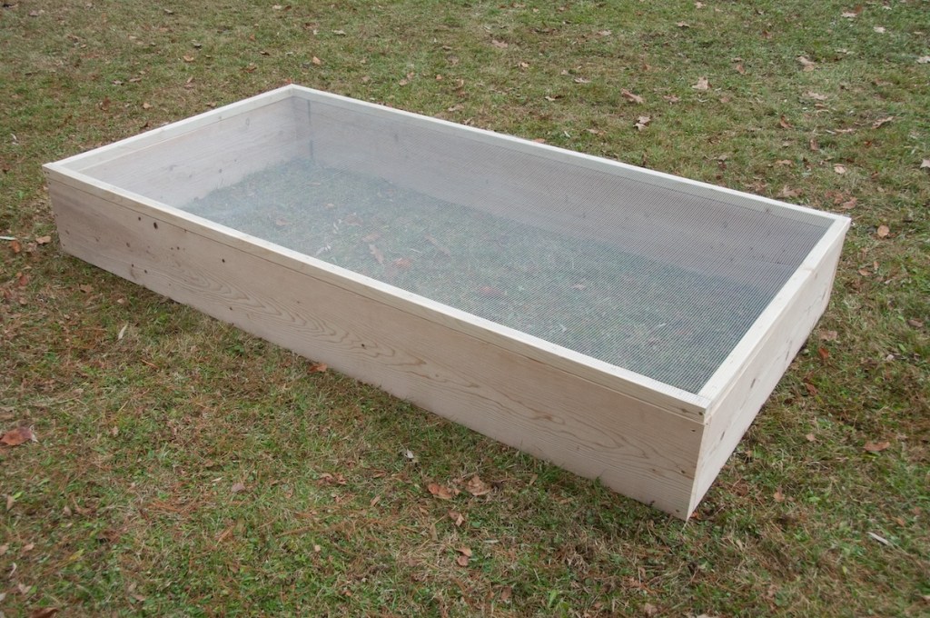 A raised bed with hardware cloth on the bottom of it to keep out moles.