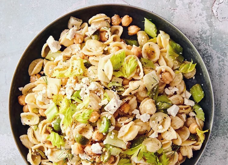 Orecchiette, celery, and olive salad.
